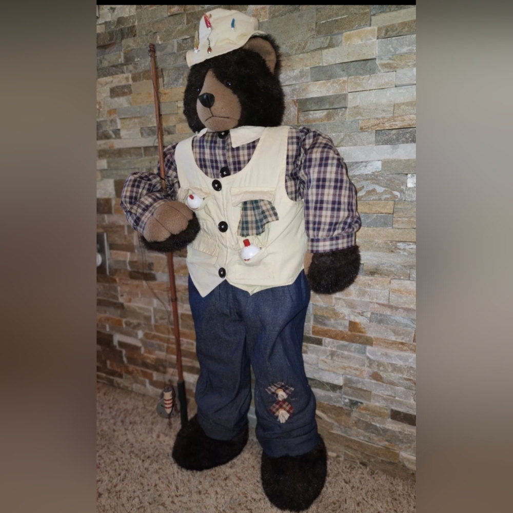 Vintage Rustic County Fishing Bear, Home Log Cabin Decor 36"Tall!Boys room Decor